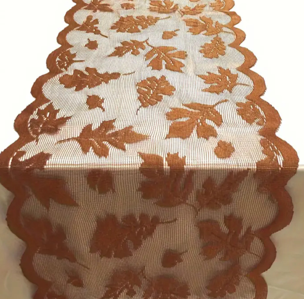 Lace Leaf Table Runner 13×72 Autumn Fall Orange Thanksgiving Traditional Classic